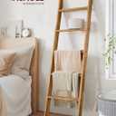 Blanket Ladder for Living Room 5-Tier Blanket Holder with Light, Wall-Leaning Blanket Rack, Ladder Shelves, Wooden Quilt Ladder, Farmhouse Decor for Bedroom Bathroom Home Decor (Wood)