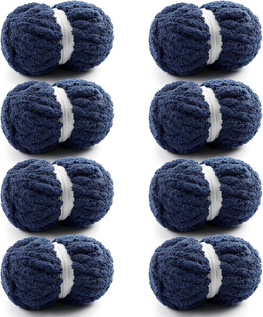8 Pcs Chunky Yarn for Hand Knitting - Chunky Chenille Yarn for Crocheting - Fluffy Yarn for Crochet - Jumbo Yarn for Hand Knitting 25 yds 7.7 oz of Super Bulky Yarn (Navy Blue)