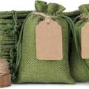 Tapleap Green Small Burlap Gift Bags with Drawstring - 50Pcs 3x4 Sacks for Wrapping Mother's Day Favors, Jewelry, Wooden Cross, Crucifix, For Small Business, Church, Birthday, Gathering