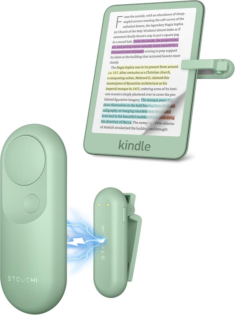 Page Turner for Kindle, Stouchi 2 in 1 Green Magnetic Paperwhite Oasis Scribe Kobo Clicker Accessories Wireless Remote Control for iPhones, iPads, Tablets Camera Video Record Shutter Selfie