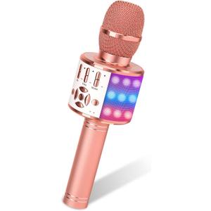 Amazmic Karaoke Microphone for Adults, Wireless Bluetooth Microphone for Singing Portable Karaoke Machine Handheld with LED Lights, Gift for Kids Adults Birthday Party, Home KTV(Rose Gold)