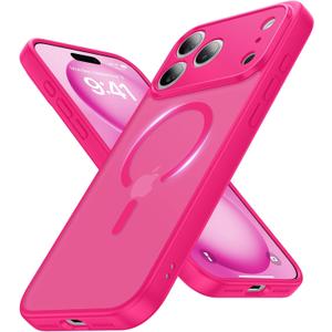 Faiono Magnetic for iPhone 17 Pro Case [Full Camera Protection][Military-Grade Protection][Compatible with MagSafe] Shockproof Protective Slim Phone Case for iPhone 17 Pro, Hot Pink
