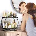 Bathroom Counter Organizer, Black Perfume Organizer for Dresser, 2 Tier Bathroom Organizer Countertop, Vanity Makeup Organizers, Skincare Display Tray for Bathroom Sink Storage