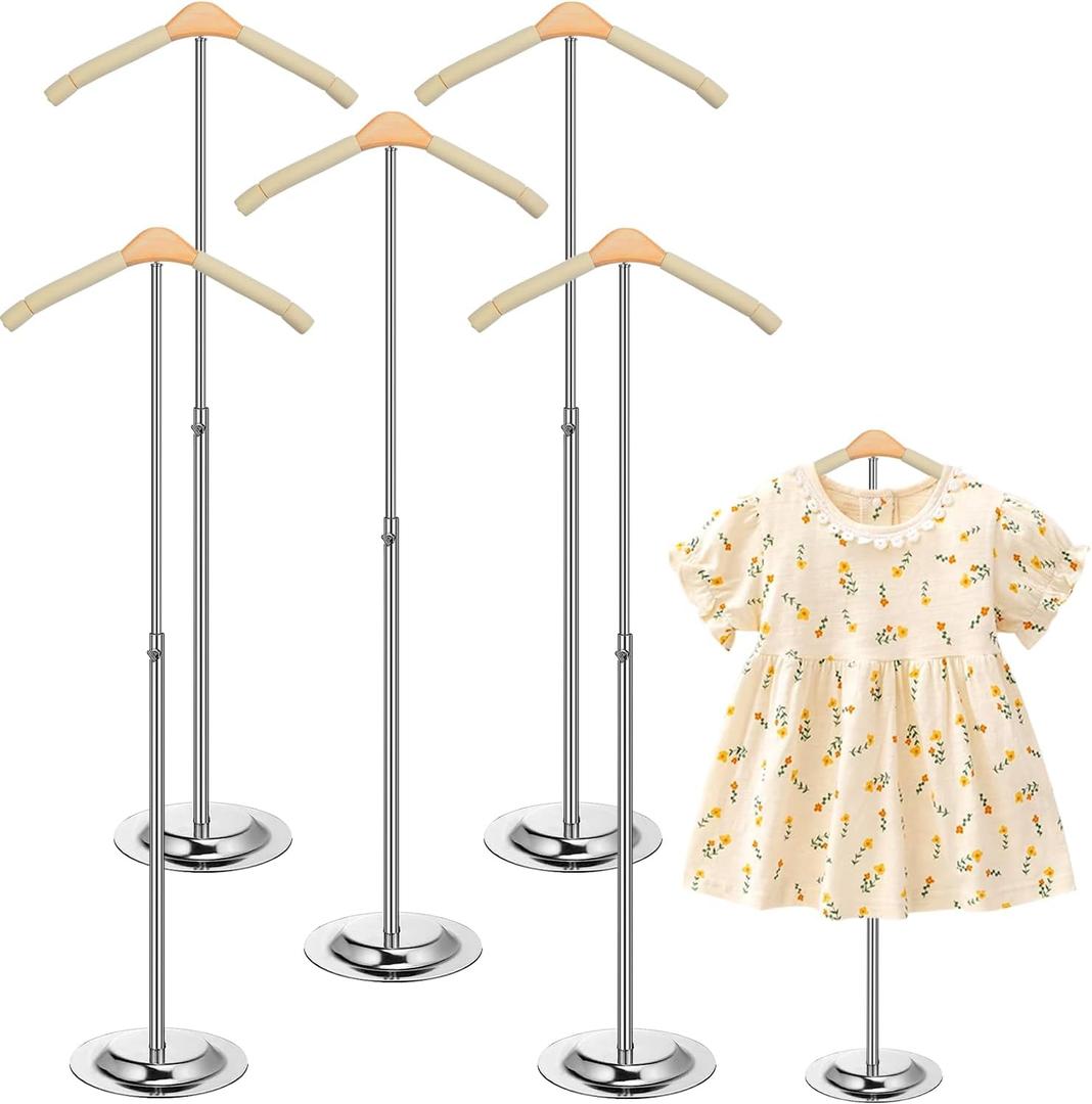 Huaerle 5 Pcs Child T Shirt Display Stand Adjustable Clothes Rack Display Flexible Shoulder Stand Portable Clothes Hanger Clothing Hanging Rack for Garment Coat Retail Vendor, Height 16-27.9In (Beige)