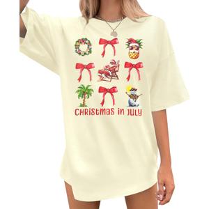 Christmas July Shirt Women Hawaiian Christmas Shirts Summer Beach Vacation Tshirt Summer Holiday Tops (X-Large)