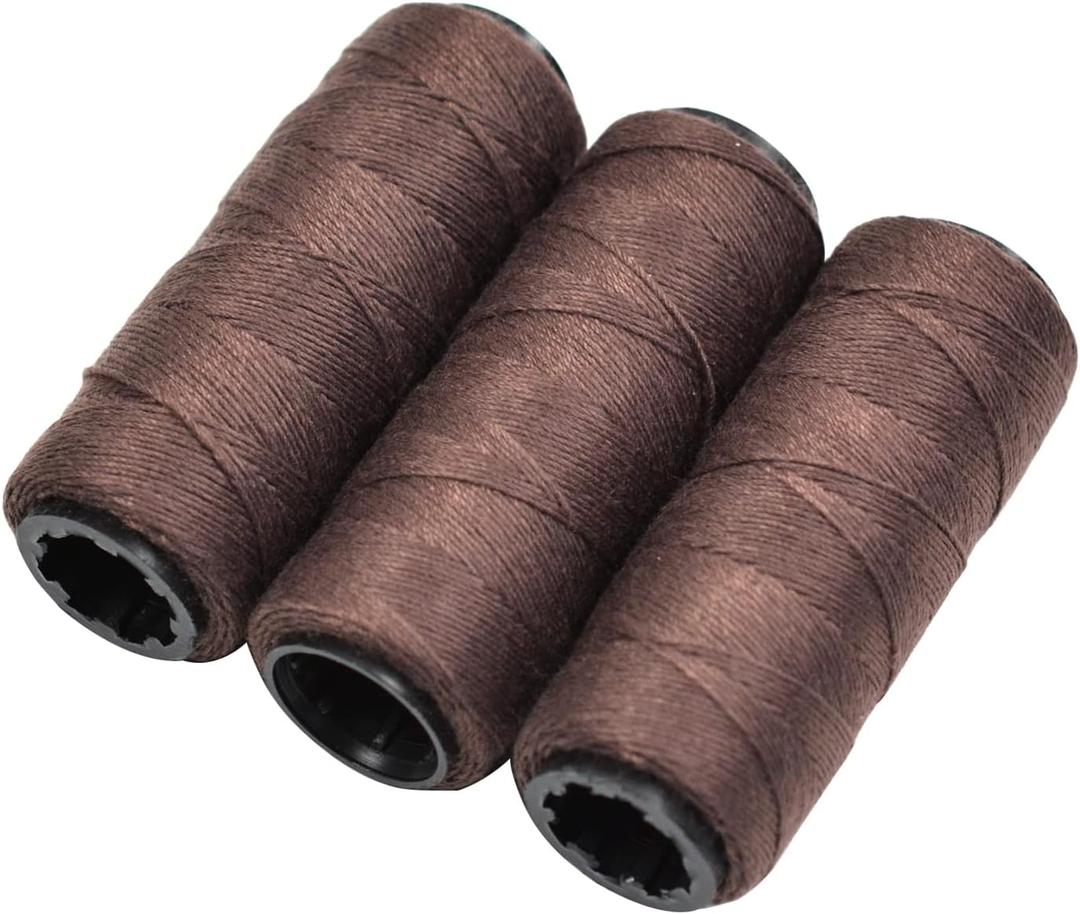 3 Rolls Weaving Threads Sewing Threads for Wig Making Hand Sewing Hair Weft & DIY Craft (Brown)