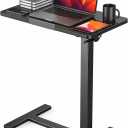 DUMOS Overbed Table with Wheels, Height-Adjustable Bedside Table, Black, 27.55*15.75*42.52inch