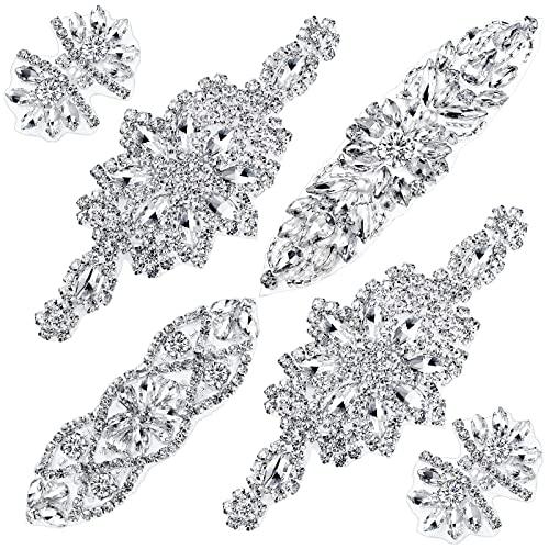 XunYee 6 Pcs Crystal Rhinestone Applique Silver Wedding Applique Iron on Rhinestone Hair for Bridal Wedding Dress Clothes Shoes