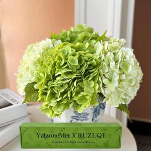 YalzoneMet Hydrangea Artificial Flower Natural Lifelike Real 21 inch Latex Long Stem 2 Light Green+2 Dark Green Hydrangea Flower Bouquets for Home Party Outdoor Wedding Table Centerpiec Decor