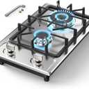 ANHANE 12 Inch 2-Burner Gas Stove: Portable Stainless Steel Propane Cooktop for RV, Apartments & Outdoor Dual Fuel LPG/NG, Easy to Clean Built-in Gas Cooktop