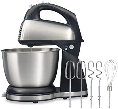 Hamilton Beach Classic Stand and Hand Mixer, 4 Quarts, 6 Speeds with QuickBurst, Bowl Rest, 290 Watts Peak Power, Black and Stainless