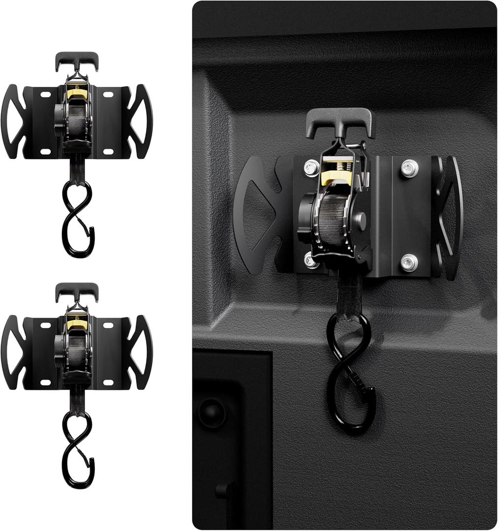 Rotating Integrated Cargo Bed-Mounted Retractable Ratchet Straps Compatible with Ford F150 F250 F350 F450 Accessories 20152026 Tie Down Straps with Swivel Ratchet Boxlink Anchors (Dark Black)