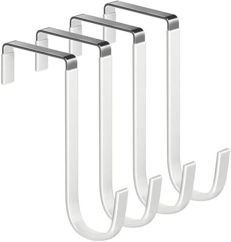 Mars-Rock Over The Door Metal Hooks with Plastic Coating 5.5" Fit 0.5" to 2" Wide Door 4 Pcs Heavy Duty Single Towel Robe Rack Wreath Bathroom Shower Hanger Shoe Organizer Ironing Board Short White