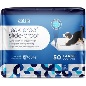 Pet Life Unlimited Leak-Proof Slide-Proof Puppy Pads for Dogs, Potty Training Pee Pads, 50 Count, Size Large, 22"x 22", Super Absorbent Quick-Dry with Odor-Control, Sweet Bluegrass Scent, Made in USA