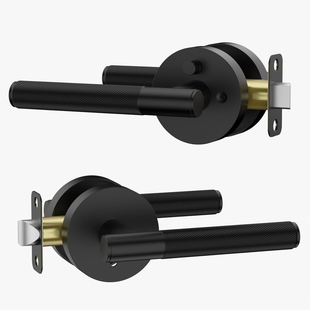 Asidrama 2 Pack Privacy Door Handles with Lock,Matte Black Door Handles Interior for Bedroom or Bathroom, Heavy Duty Black Door Levers, Reversible Keyless Turn Lock Interior Door Handle