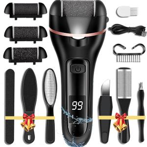 Callus Remover for Feet, 13-in-1 Professional Pedicure Tools Foot Care Kit, Foot Scrubber Electric Feet File Pedi for Hard Cracked Dry Dead Skin, 3 Rollers, 2 Speed, Battery Display (Black)