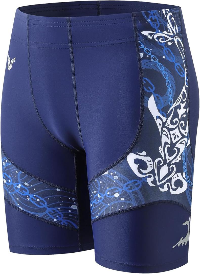 HUGE SPORTS Men's Rash Guard Swim Shorts Compression Swimming Jammer Cool Dry Active Swimsuit Workout Shorts Sports Tights (Blue, L)