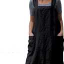 YESDOOD Cotton Linen Apron Cross Back Apron for Women with Pockets Pinafore Dress for Baking Cooking, Black, Medium