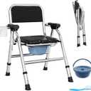 4 in 1 Folding Bedside Commode Chair for Elderly with Arms and Back,Adjustable Height Raised Toilet Seat with Handles,Adults Potty Chair for Seniors,Disabled and Pregnant