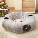 Cat Tunnel Bed for Indoor Cats - Cute Cat Donut Tunnel with Washable Circle Cushion, Round Pet Play Tunnel Toy for Kitten/Puppy/Rabbit,Grey