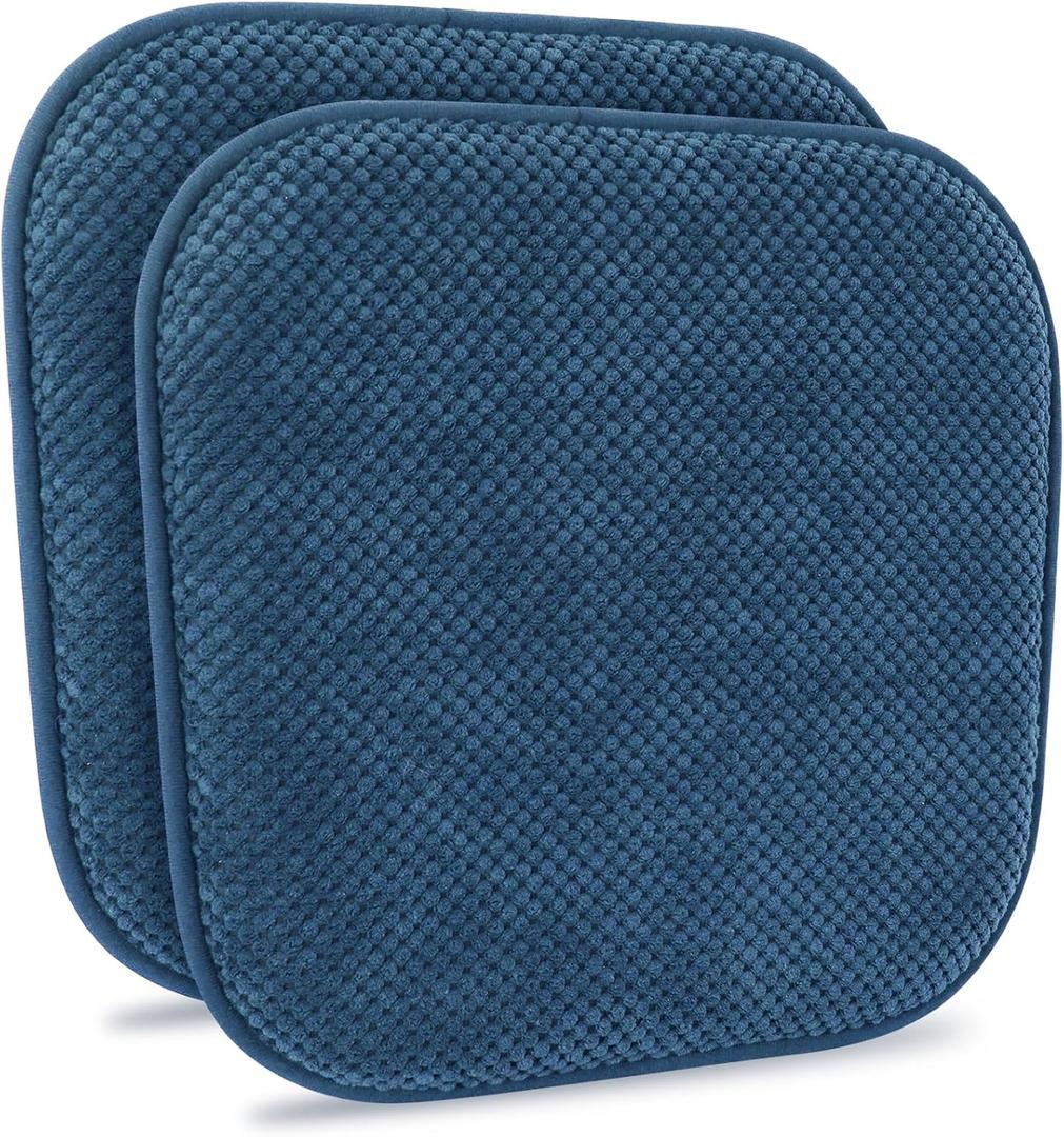 Blue Kitchen Chairs Cushions Set of 2 Non Slip Foam Patio Seat Cushions Washable Soft Thick Pads Large Wooden Metal Tapered Dining Chair Cushions,17" x 15"
