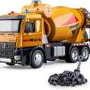 Cement Mixer Toy Truck Metal Cab, Big Construction Truck with Lights Sounds and Working Movable Parts, Friction Powered Construction Vehicles for Boys and Girls