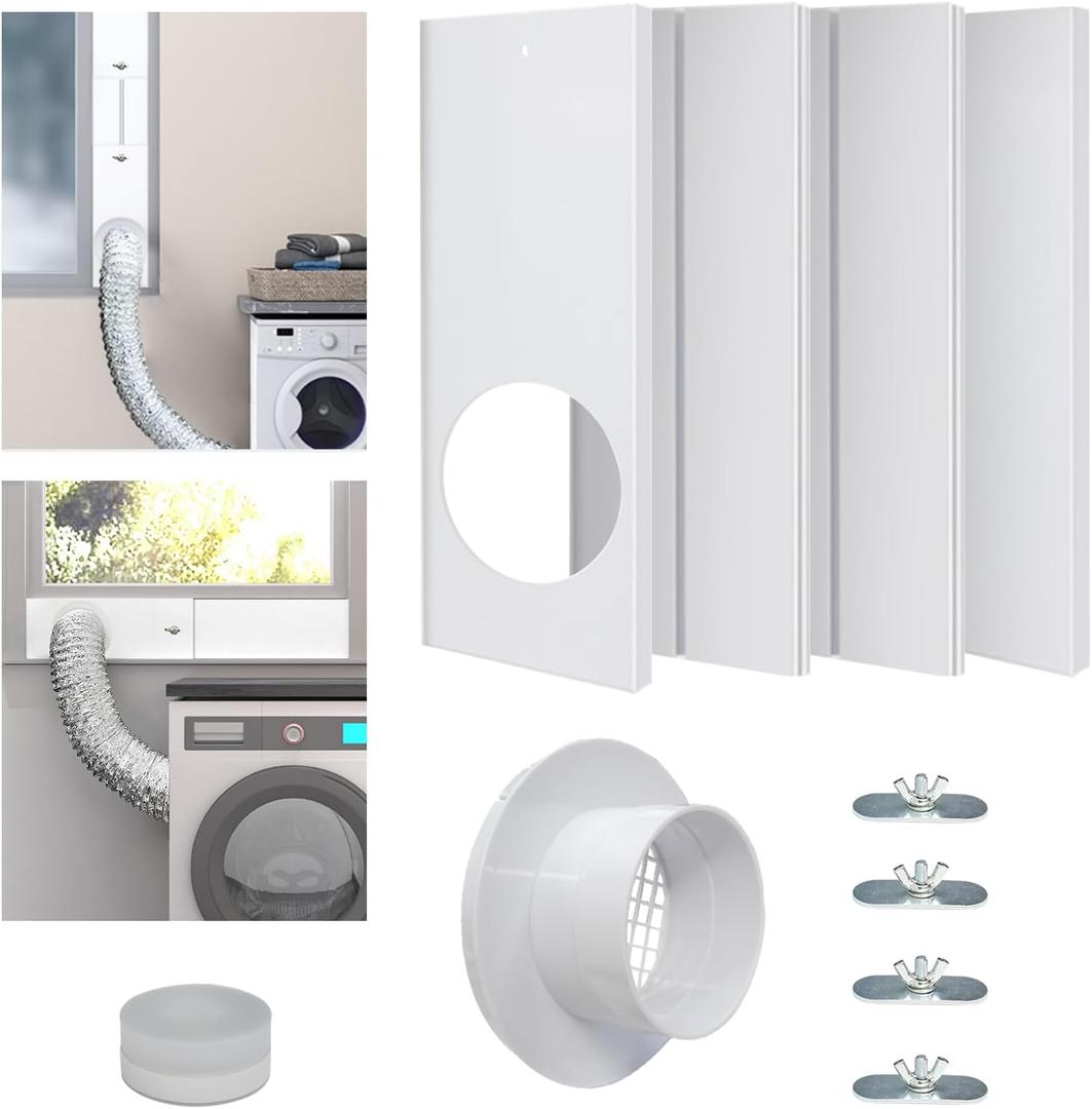 Dryer Vent Window Kit for 4" Diameter Dryer Vent Hose,Adjustable Window Vent Kit for Sliding and Hung Windows, Includes Insulating Foam Seal Tape.