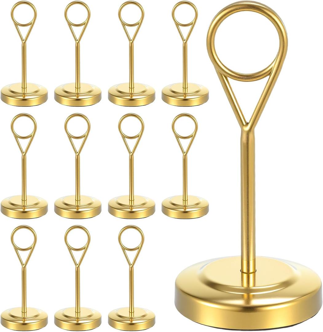 12pcs Table Number Holders Bulk, Gold Place Card Holders Picture Stands for Table Reserved Signs for Wedding, Restaurants, Birthday Party