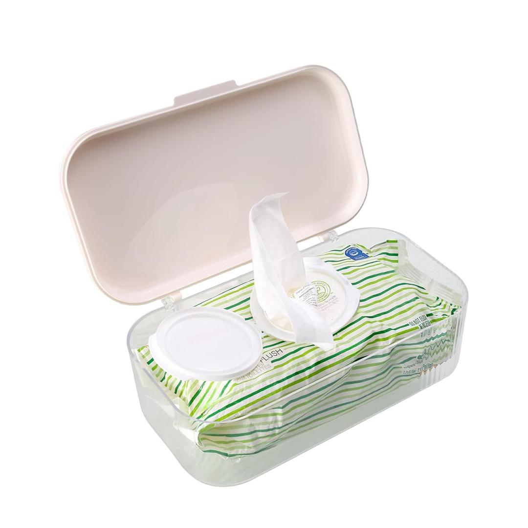 Wipes Dispenser Compatible with Huggies Flip-Top Pack, Clear Refillable Wipe Container, Reusable Wipe Holder, One-Handed Operation Lid, Keeps Wipes Clean and Fresh, for Bathroom