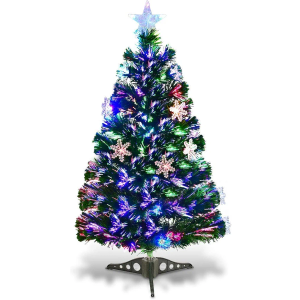 Goplus 3FT Pre-Lit Fiber Optic Artificial Christmas Tree, with Multicolor Led Lights and Snowflakes (3 FT)