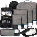 BAGAIL 4 Set/6 Set/8 Set Compression Packing Cubes Travel Accessories Expandable Packing Organizers (Half Mesh, 8-Jet Black)