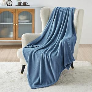 Bedsure Fleece Blanket Twin Size Washed Blue - 300GSM Lightweight Plush Fuzzy Cozy Soft Warm Blanket for Bed, Sofa, Couch, Travel, Camping, 60x80 inches (Twin (60" x 80"))