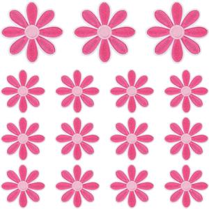 MECCANIXITY 15 Pcs Large 6.5cm Daisy Flower Iron-on Patches, Cute Sew Embroidery Applique Patches for Clothing Repair Backpack Shoes Decoration, Rose Red