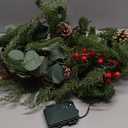 6 FT Artificial Christmas Garland, Faux Cypress Leaf Evergreen Garland with 20 LED Lights, Red Berries and Pinecones, Green-Yellow Leaves, Timer, Perfect for Indoor Outdoor Window Mantel