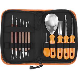Halloween Pumpkin Carving Tools Kit, Halloween Jack-O-Lanterns 11 Piece Professional pumpkin cutting supplies tools Kit stainless steel lengthening and thickening with Handbag