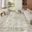 zesthome 6x9 Area Rug, Super Soft Washable Rugs for Living Room, Non-Slip Stain Resistant Vintage Rugs, Ultra-Thin Large Area Rugs (Beige/Brown,6'x9')