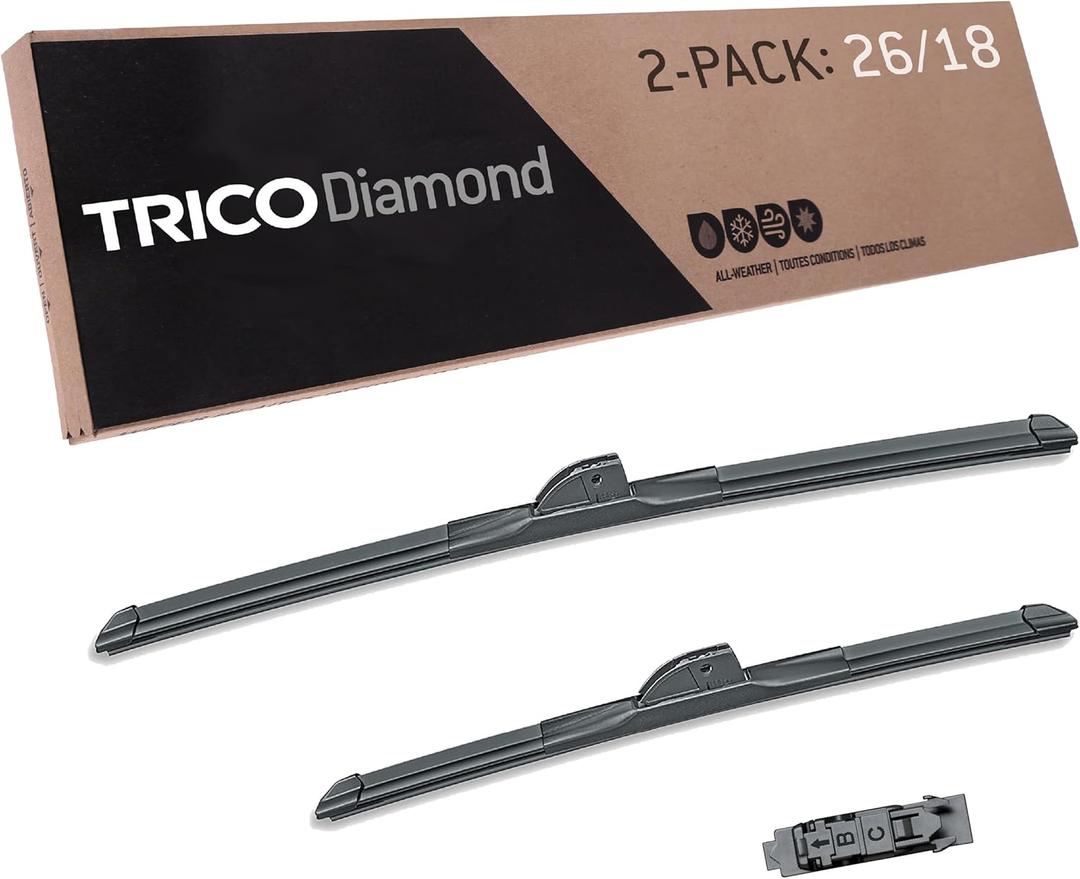 TRICO Diamond 26" + 18" Super Premium Automotive Replacement Windshield Wiper Blades (Set of 2), Passenger and Driver Side All-Weather Beam Wiper Blades for Select Vehicle Models (Item #25-2618)