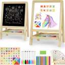 Kids Tabletop Double-Sided Wooden Art Easel - Chalkboard & Whiteboard Painting Board for Toddlers, Dry-Erase Classroom Desk Easel with Chalk, Markers, Eraser, Magnetic Letters/Numbers & Flashcards, 15.1 inches x 10.7 inches x 7.6 inches