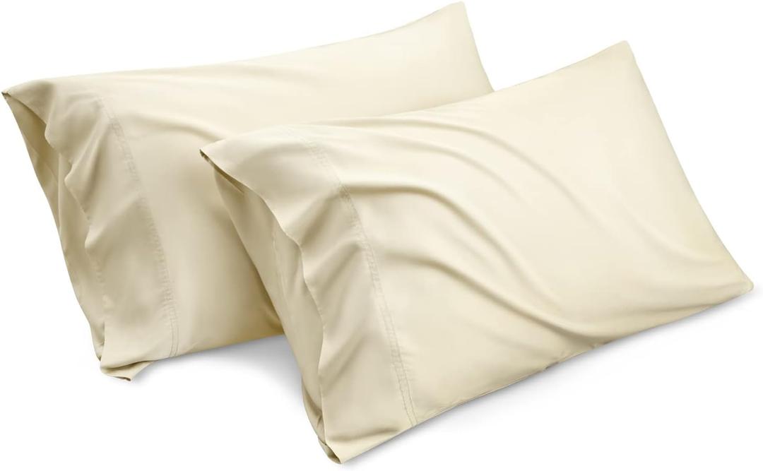 Bedsure Cooling Pillow Cases Queen Size Set of 2, Rayon Derived from Bamboo Cooling Pillowcase for Hot Sleepers, Soft & Silky Cool Pillow Covers with Envelope Closure, Cream, Gifts, 20x30 Inches