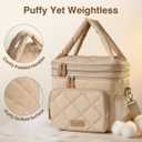 Lunch Bag Women Double Layer Lunch Bag Puffer Insulated Lunch Box Waterproof Bottom Large Lunch Box for Women for Work or Travel, Khaki