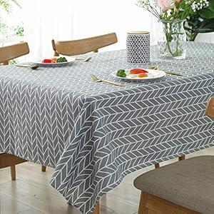 meioro Grey Farmhouse Table Cloth Rectangle Cotton Linen Nordic Twill Tablecloths Wrinkle Free Fabric Arrow Stripe Table Cloths Rustic Cover for Kitchen Dining Party Outdoor Picnic(55 x 55 Inch)