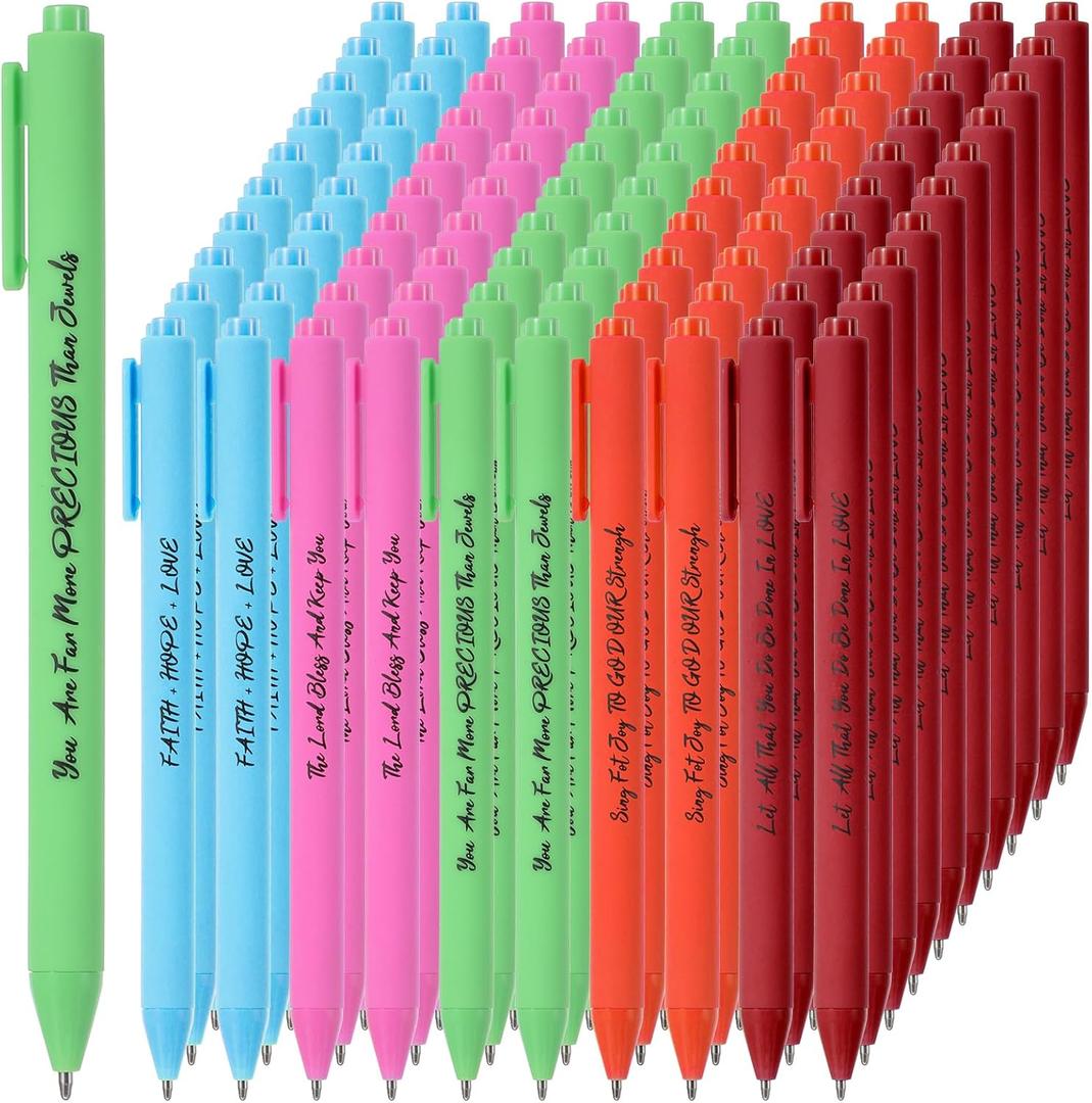 100 Pcs Bible Verse Pens Christian Ballpoint Pens Inspirational Quotes Writing Tool Small Retractable Tiny Black Ink Religious Gifts for Women Men Office School