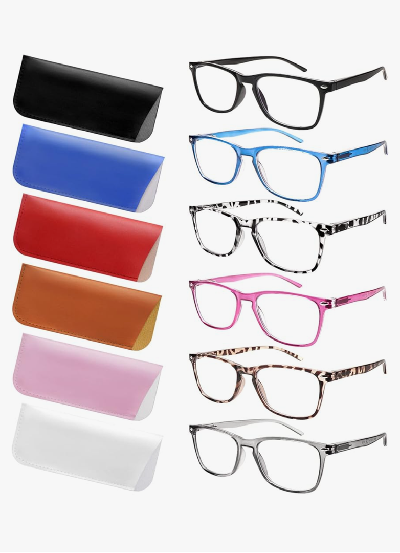 6 Pack Reading Glasses for Women Men, Spring Hinge Eyeglasses Blue Light Blocking Anti Eyestrain Computer Readers  1.75