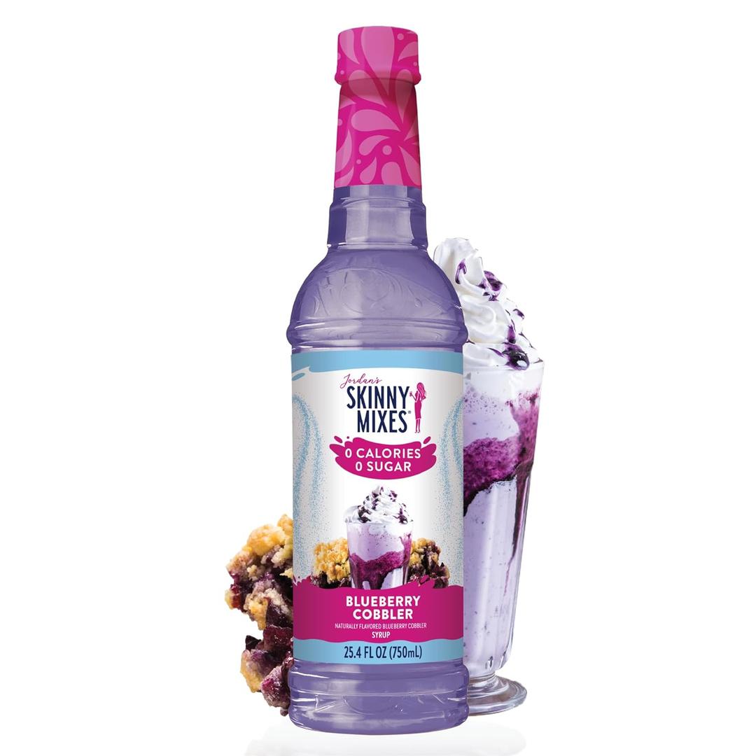 Jordan's Skinny Mixes Sugar Free Coffee Syrup, Blueberry Cobbler Coffee Flavoring Syrup, Zero Calorie Drink Mix for Lattes, Baking, Protein Shake or Cocktail, Dairy & Gluten Free, Kosher, 25.4 Fl Oz