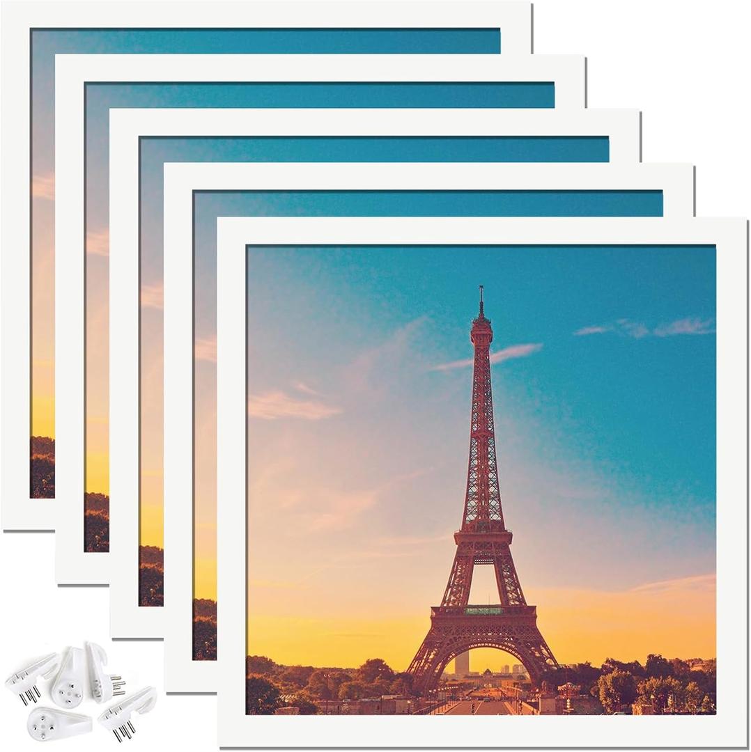 14x14 Picture Frame Set of 5, White Photo Frames for Gallery Wall Hanging