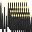 Rossesay 48 Pcs Flameless LED Taper Candles Battery Operated Candles 4 Sizes of 8.5'', 9.65'', 10.83'', 12.8'' Flameless Candlesticks Flickering for Halloween Christmas Church Wedding(Black)