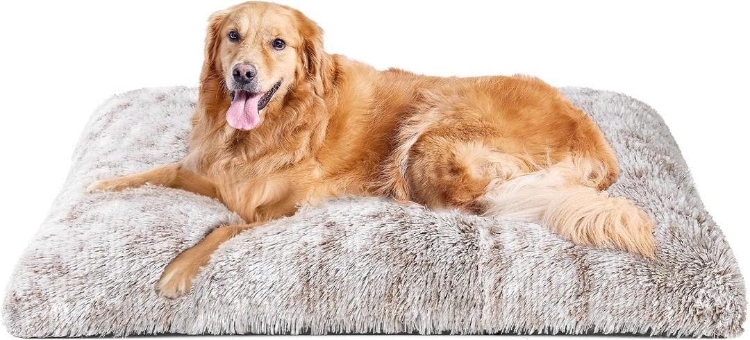 EHEYCIGA Fluffy Dog Crate Bed for Extra Large Dogs, Plush Faux Fur Pet Crate Pad, Calming Anti Anxiety XL Dog Bed, Washable Soft Warm Mat with Non-Slip Bottom, Brown (41.3 x 27.5)