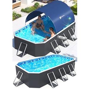 StarOcean Foldable Pool with Canopy, Non Inflatable Pool, Large Foldable Swimming Pool for Adult Portable Pool, Large Collapsible Kid Pool with Shade, Folding Kid Pool for Backyard, 90x50x20 in-Dark Blue