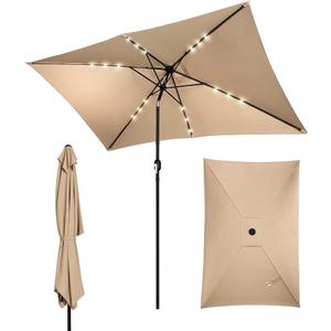Bonnlo Patio Umbrella with Lights, 9FT Round / 10x6.5FT Rectangular Sun Umbrella with Tilt and Crank, Heavy Duty 6 Iron Ribs & Pole, Waterproof UV Protection