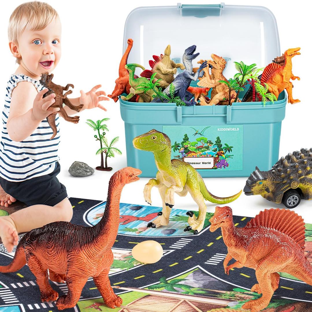 Kiddiworld Dinosaur Toys for 3 4 5 Year Old Boys Gifts, 25 Pieces Dinosaurs Toys for Kids 3-5-7, Dino Figures Activity Play Mat Christmas Birthday Gifts for Girls Toddler Toy Age 2-4
